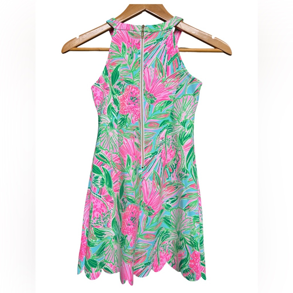 Lilly Pulitzer Sleeveless Pink & Green Floral Dress with scalloped hem- Youth 8 - Picture 2 of 5